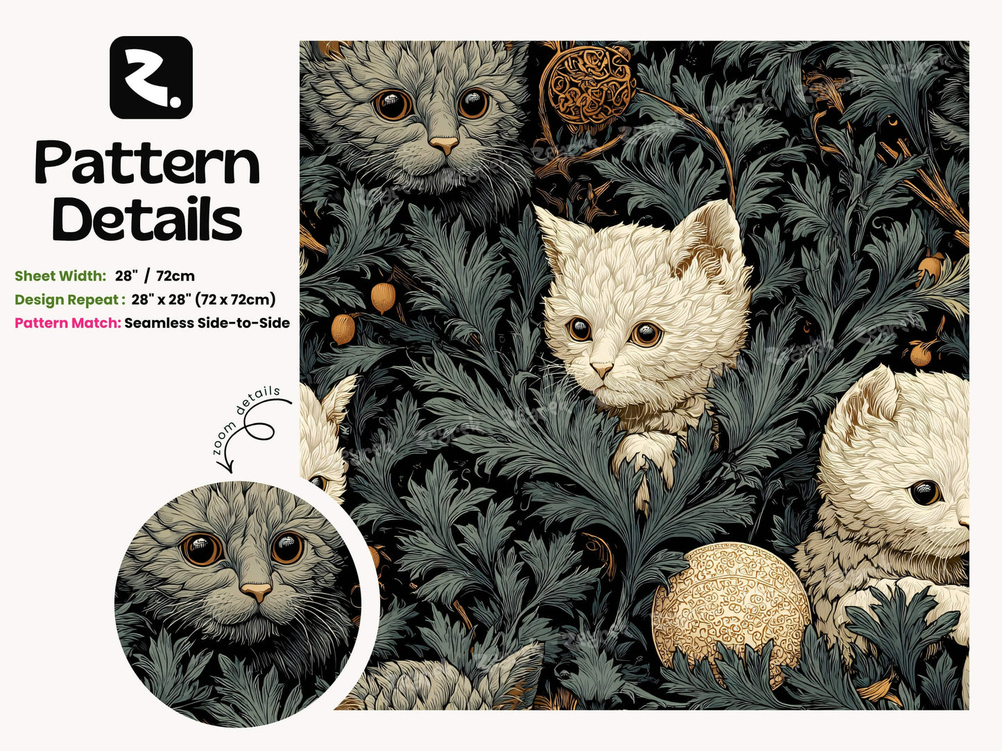 Quirky Cat Botanical Peel Stick Wallpaper: Moody Teal Jungle Room Mural