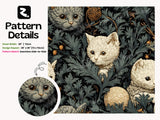 Quirky Cat Botanical Peel Stick Wallpaper: Moody Teal Jungle Room Mural