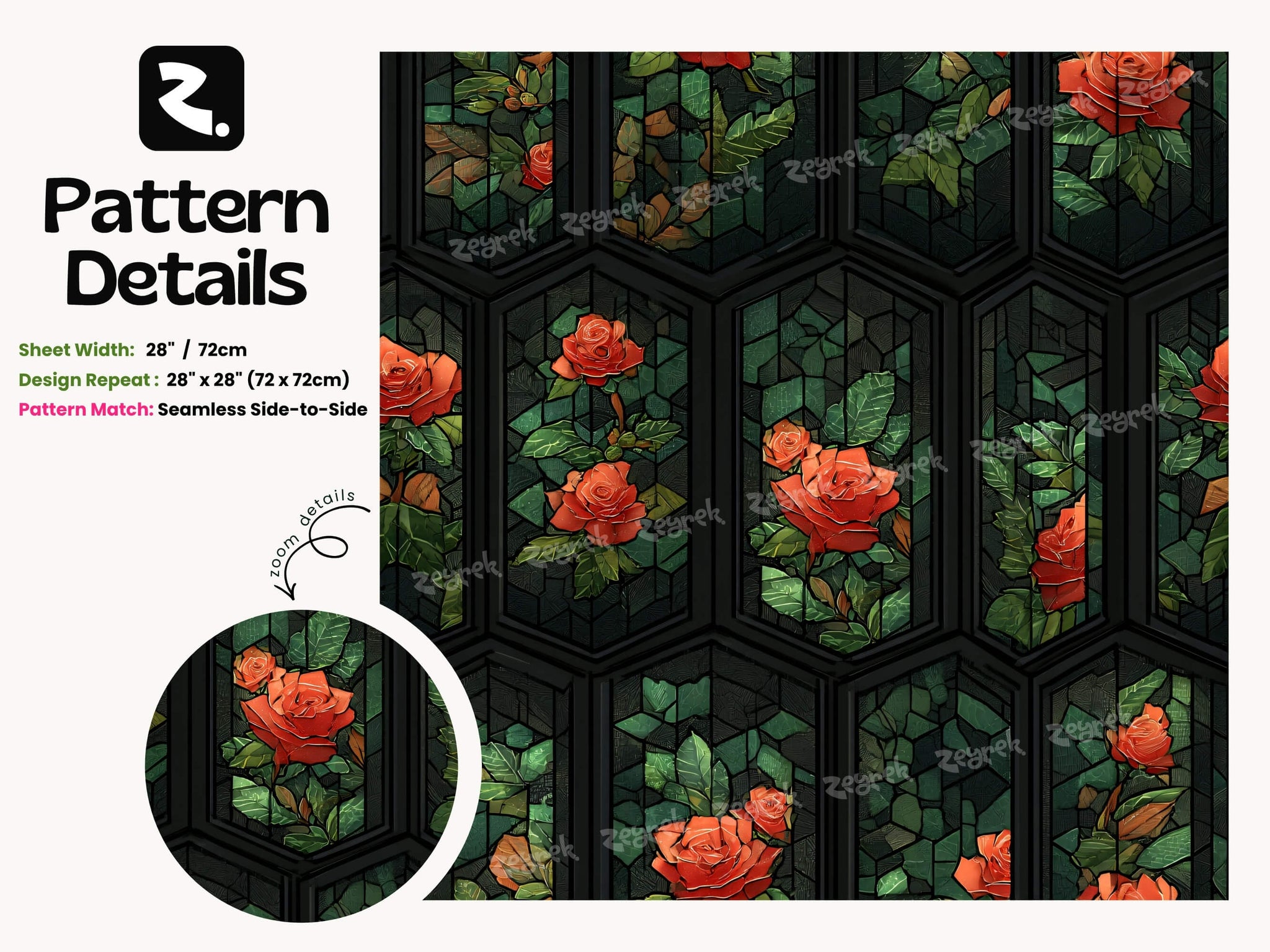 Stained Glass Rose Peel Stick Wallpaper: Dark Gothic Cathedral Floral Room Mural