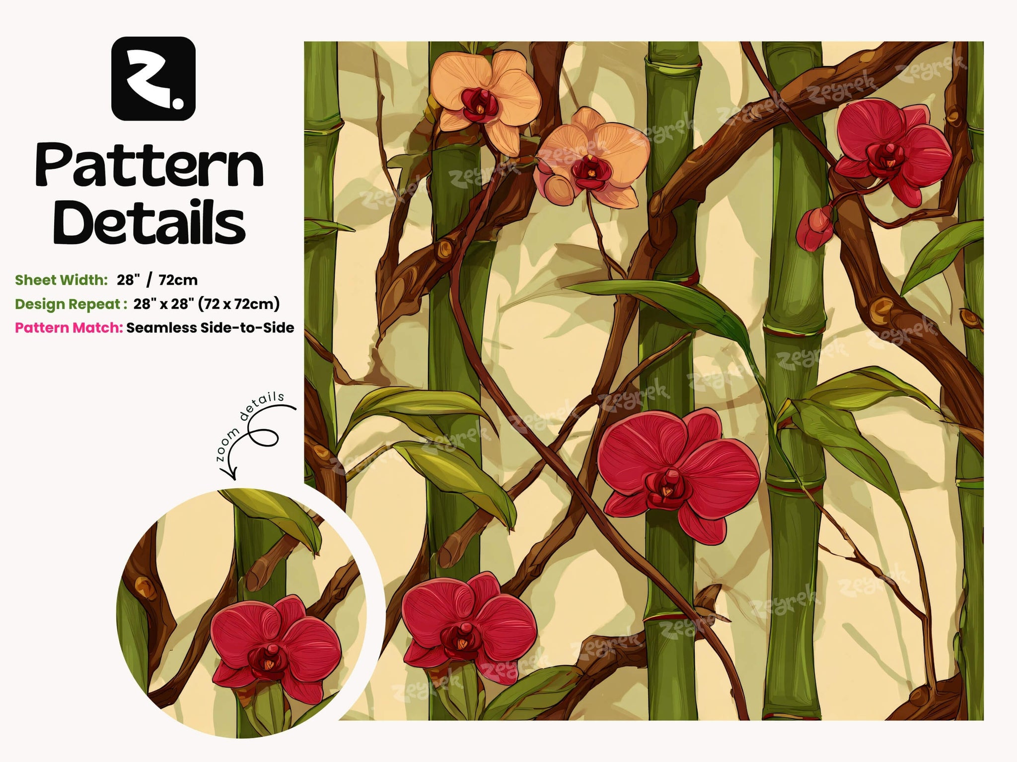 Bamboo Orchid Floral Peel Stick Wallpaper: Tropical Zen Bathroom Mural