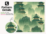 Green Pagoda Willow Peel Stick Wallpaper: Serene Asian Landscape Mural