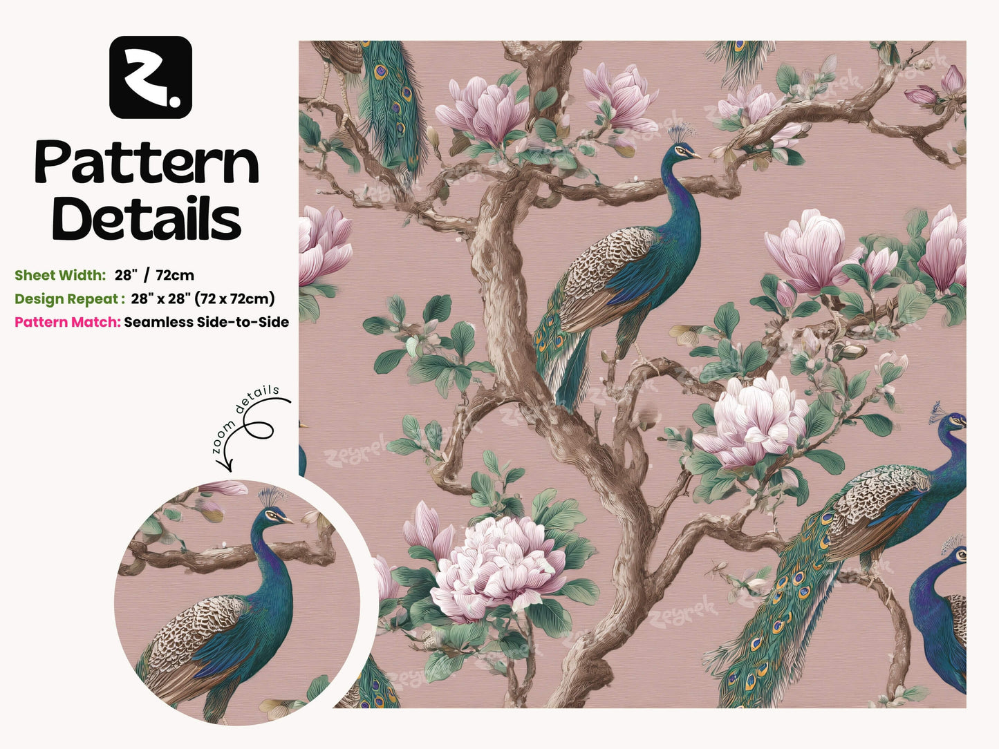 Elegant Pink Chinoiserie Wallpaper Mural with Vintage Peacocks and Spring Blossoms