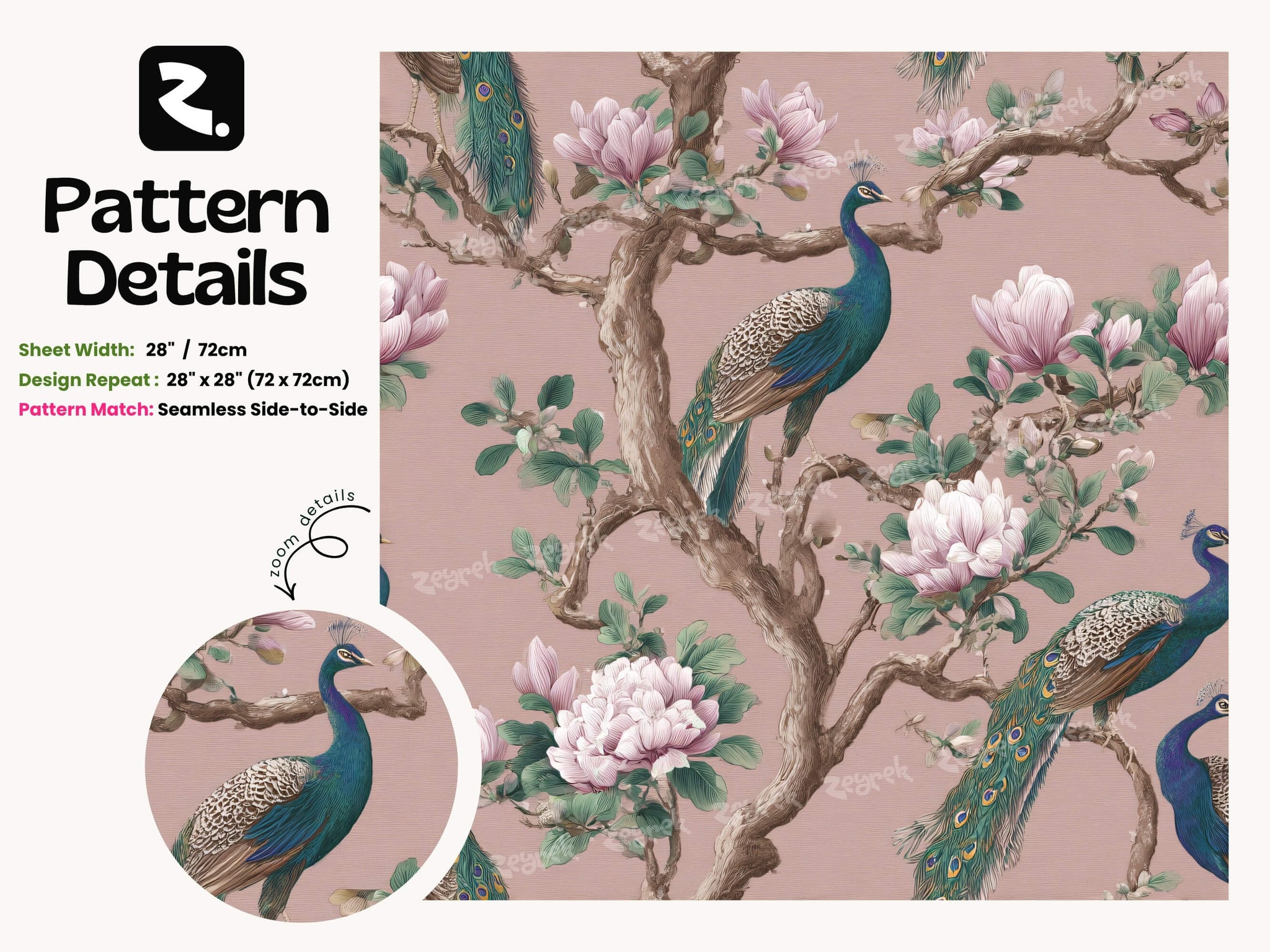 Elegant Pink Chinoiserie Wallpaper Mural with Vintage Peacocks and Spring Blossoms