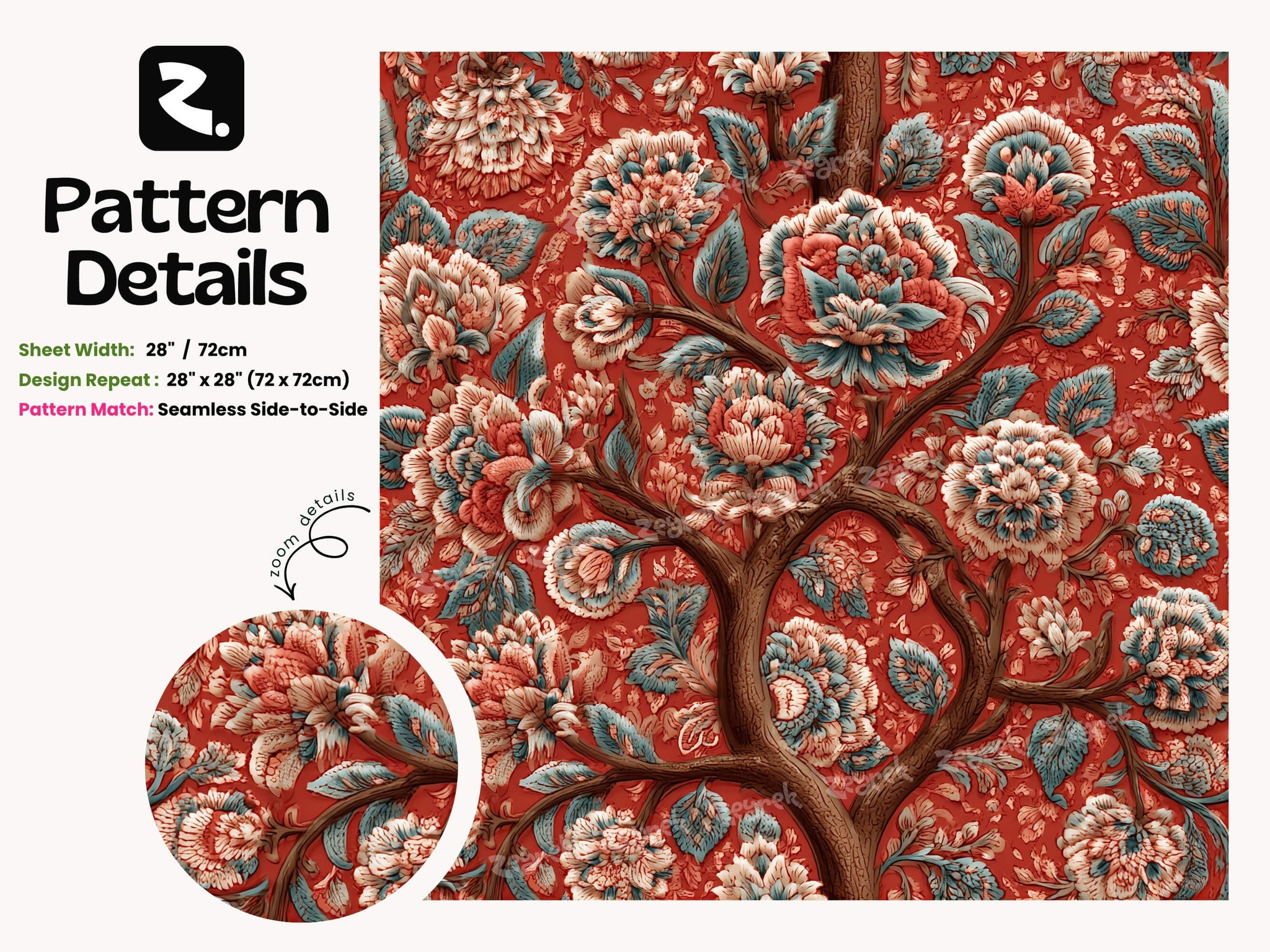 Red Floral Tree Wallpaper Mural: Indian Peony Botanical Peel and Stick Wallpaper