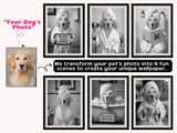Custom Funny Dog Portrait Peel Stick Wallpaper for Quirky Guest Bathroom Mural