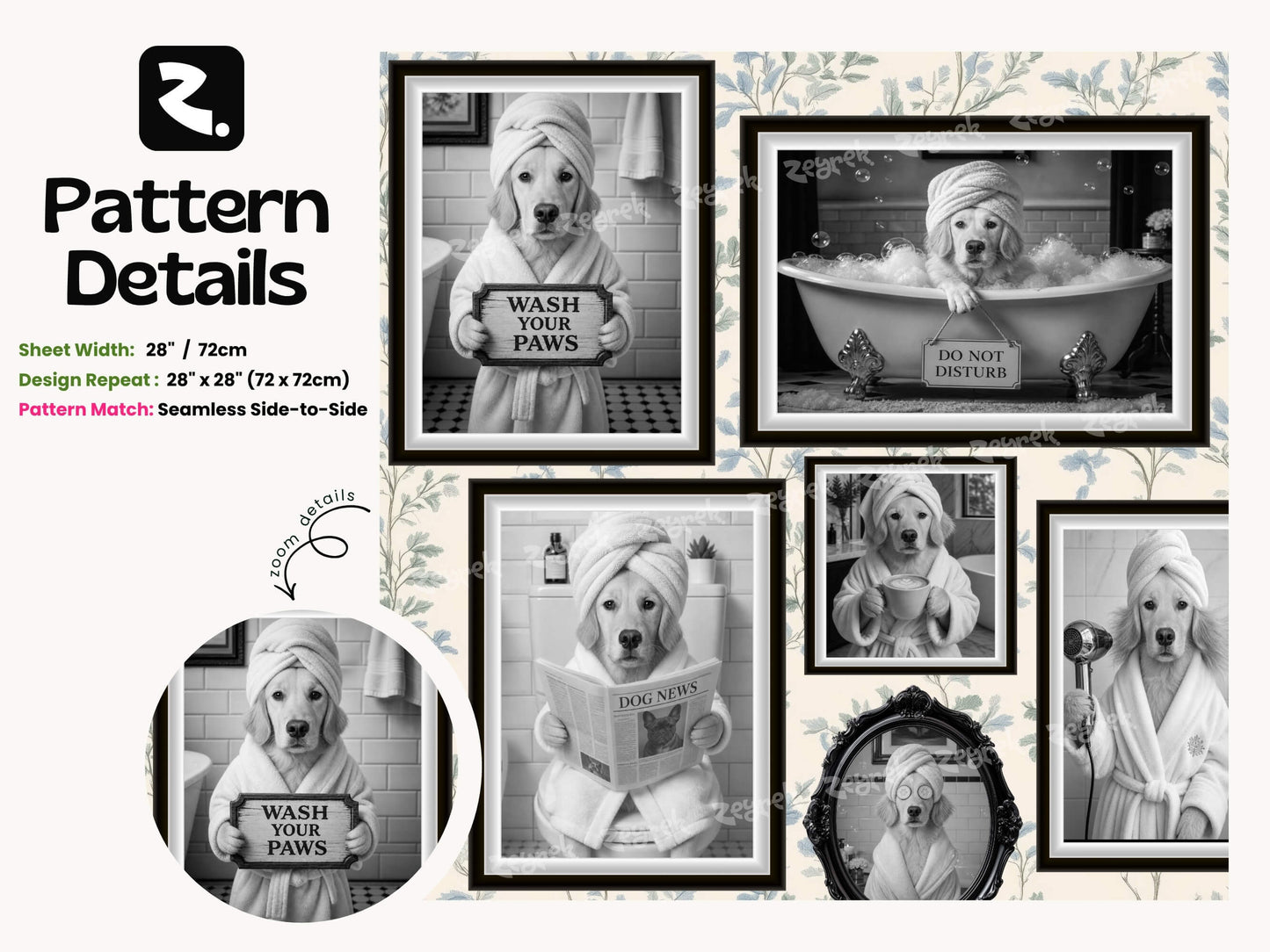 Custom Funny Dog Portrait Peel Stick Wallpaper for Quirky Guest Bathroom Mural