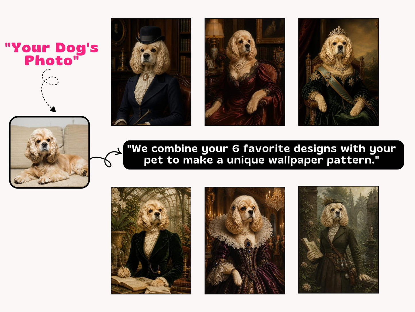 Custom Royal Dog Portrait Peel and Stick Personalized Wallpaper for Funny Vintage Room
