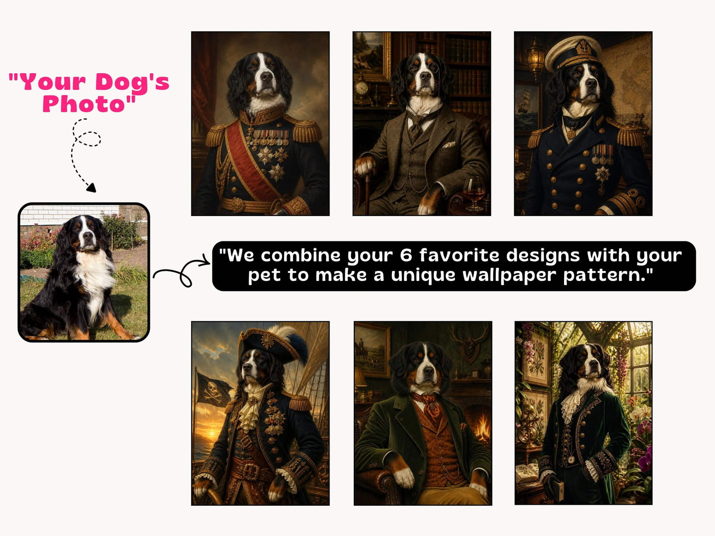 Custom Royal Dog Portrait Peel and Stick Personalized Wallpaper for Funny Vintage Room