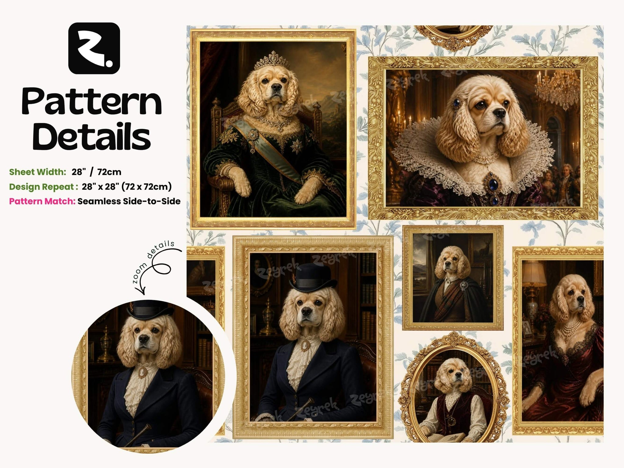 Custom Royal Dog Portrait Peel and Stick Personalized Wallpaper for Funny Vintage Room