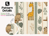 Tropical Sloth and Giraffe Peel and Stick Wallpaper for Jungle Nursery or Kids Room