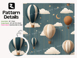Hot Air Balloon Wallpaper: Whimsical Clouds, Stars, Moon – Nursery Wall Decor