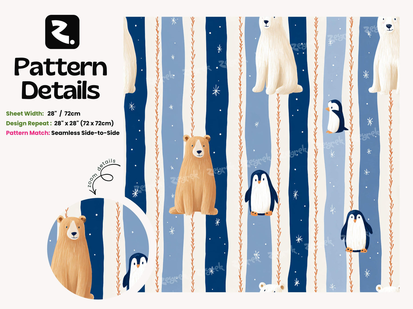 Winter Woodland Animal Peel and Stick Wallpaper for Blue Striped Kids Playroom Mural
