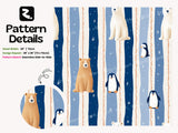 Winter Woodland Animal Peel and Stick Wallpaper for Blue Striped Kids Playroom Mural