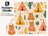 Boho Bear Teepee and Cactus Peel and Stick Wallpaper for Woodland Kids Room Mural