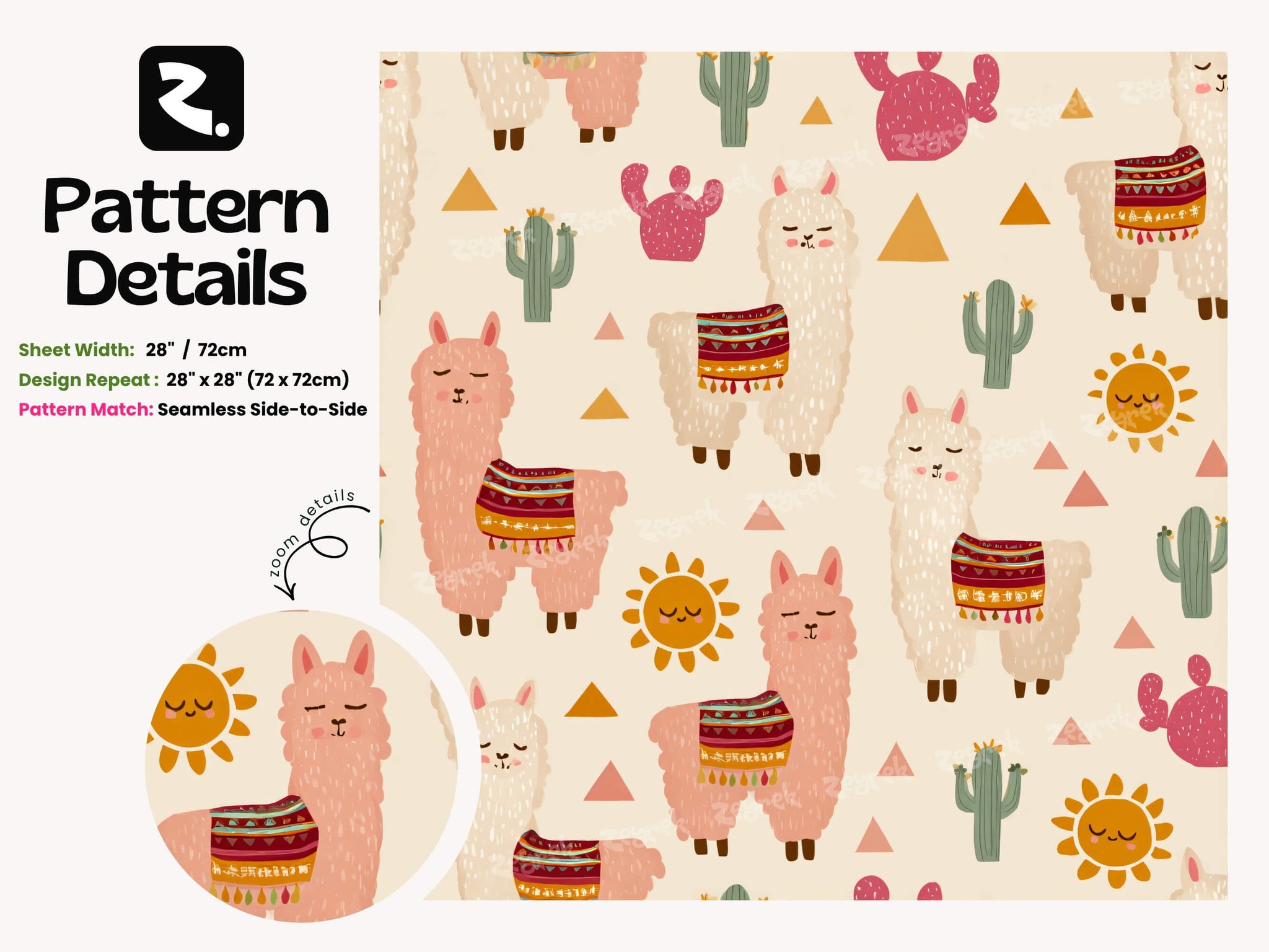 Boho Llama and Cactus Peel and Stick Wallpaper for Kids Playroom or Nursery