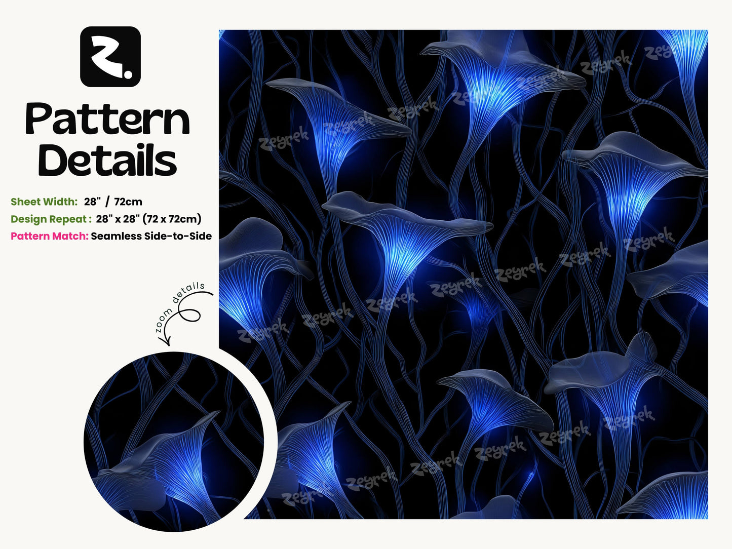 Glowing Blue Mushroom Peel and Stick Wallpaper: Magical Night Forest Mural