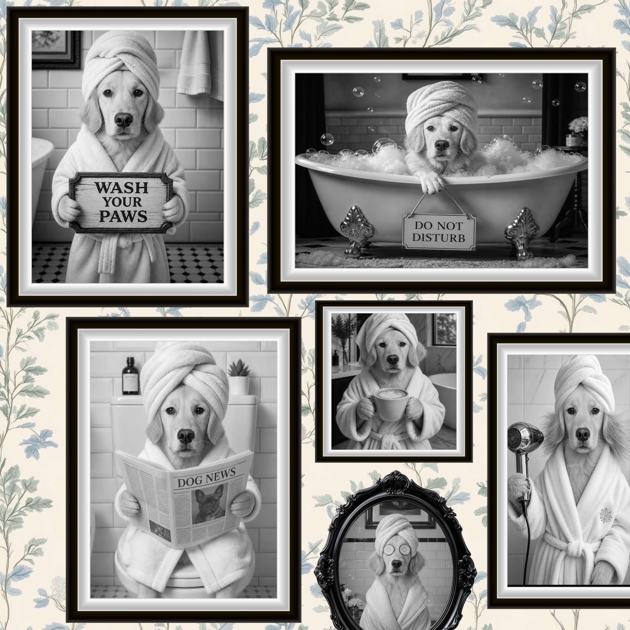 Custom Funny Dog Portrait Peel Stick Wallpaper for Quirky Guest Bathroom Mural