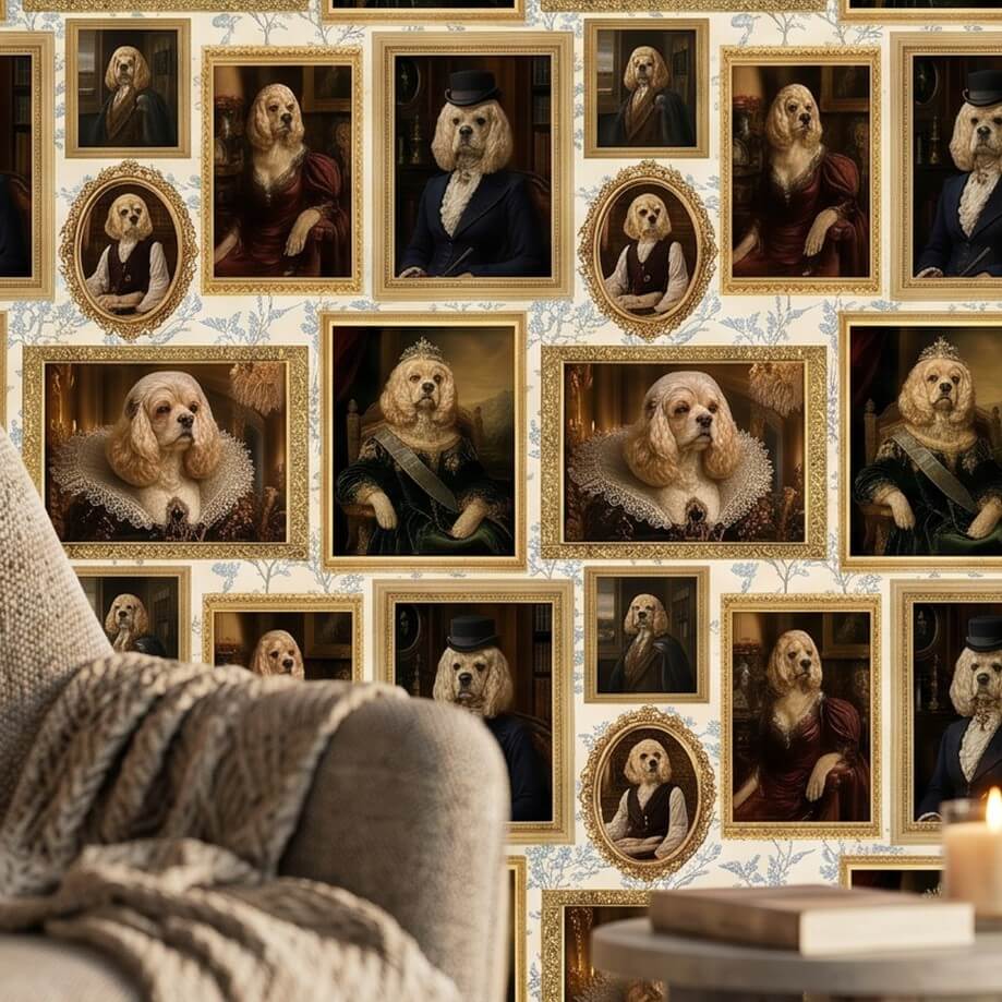 Custom Royal Dog Portrait Peel and Stick Personalized Wallpaper for Funny Vintage Room