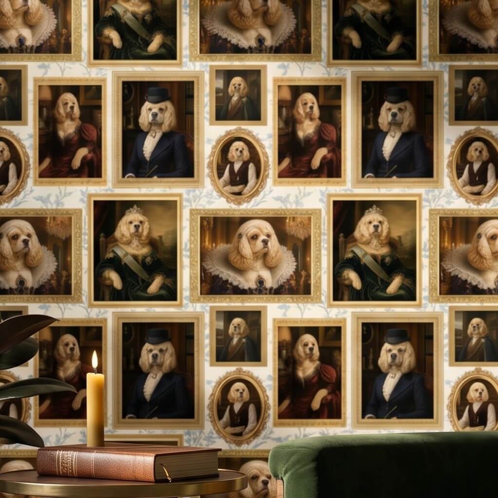 Custom Royal Dog Portrait Peel and Stick Personalized Wallpaper for Funny Vintage Room