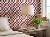 Burgundy Red Checkered Fabric Peel and Stick Wallpaper Classic Retro Kitchen Mural