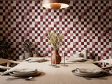 Burgundy Red Checkered Fabric Peel and Stick Wallpaper Classic Retro Kitchen Mural