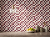 Burgundy Red Checkered Fabric Peel and Stick Wallpaper Classic Retro Kitchen Mural