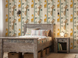 Tropical Sloth and Giraffe Peel and Stick Wallpaper for Jungle Nursery or Kids Room