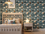 Hot Air Balloon Wallpaper: Whimsical Clouds, Stars, Moon – Nursery Wall Decor