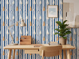 Winter Woodland Animal Peel and Stick Wallpaper for Blue Striped Kids Playroom Mural