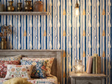 Winter Woodland Animal Peel and Stick Wallpaper for Blue Striped Kids Playroom Mural