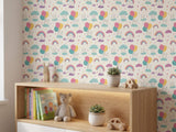 Cat Rainbow and Balloon Peel and Stick Wallpaper for Pastel Kids Room Mural