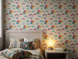 Cat Rainbow and Balloon Peel and Stick Wallpaper for Pastel Kids Room Mural