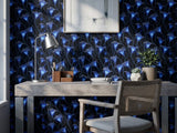 Glowing Blue Mushroom Peel and Stick Wallpaper: Magical Night Forest Mural