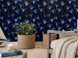 Glowing Blue Mushroom Peel and Stick Wallpaper: Magical Night Forest Mural