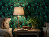 Black Cat Holly Leaf Wallpaper: Dark Gothic Mystical Forest Animal Wall Mural
