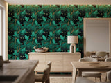 Black Cat Holly Leaf Wallpaper: Dark Gothic Mystical Forest Animal Wall Mural