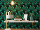 Black Cat Holly Leaf Wallpaper: Dark Gothic Mystical Forest Animal Wall Mural