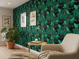 Black Cat Holly Leaf Wallpaper: Dark Gothic Mystical Forest Animal Wall Mural