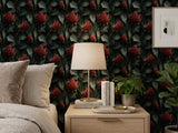 Moody Red Rose Peel and Stick Wallpaper: Dark Floral Bedroom Wall Mural