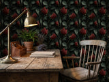 Moody Red Rose Peel and Stick Wallpaper: Dark Floral Bedroom Wall Mural