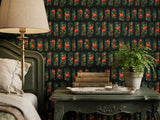 Stained Glass Rose Peel Stick Wallpaper: Dark Gothic Cathedral Floral Room Mural