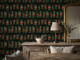 Stained Glass Rose Peel Stick Wallpaper: Dark Gothic Cathedral Floral Room Mural