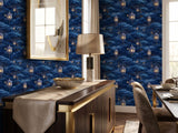 Blue Asian Lantern Peel Stick Wallpaper: Moody Celestial Night Forest Wall Mural