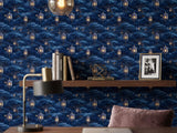 Blue Asian Lantern Peel Stick Wallpaper: Moody Celestial Night Forest Wall Mural