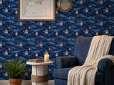 Blue Asian Lantern Peel Stick Wallpaper: Moody Celestial Night Forest Wall Mural