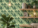 Green Pagoda Willow Peel Stick Wallpaper: Serene Asian Landscape Mural
