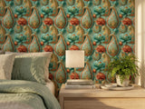 Teal Gold Paisley Wallpaper Mural: Indian Floral Peel and Stick Wallpaper