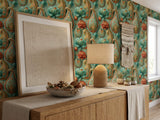 Teal Gold Paisley Wallpaper Mural: Indian Floral Peel and Stick Wallpaper