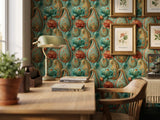 Teal Gold Paisley Wallpaper Mural: Indian Floral Peel and Stick Wallpaper