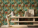 Teal Gold Paisley Wallpaper Mural: Indian Floral Peel and Stick Wallpaper